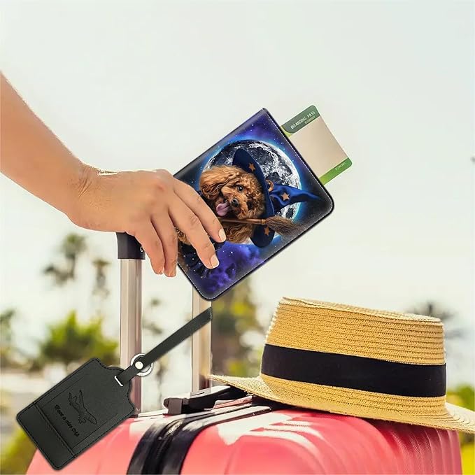 Passport Wallet, Passport Holder with RFID Blocking and Luggage Tag, Waterproof PU Leather Travel Documents Organizer Case, Passport Covers with Card Slot for Women & Men, Cockapoo Dog Passport Book
