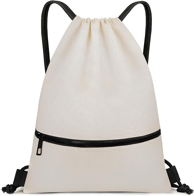 Large Drawstring Gym Bag Beach Backpack Waterproof - Customized Oversized Drawstring Beach Bag with Shoe Compartment for Toiletries, Towels, Gym, Travel(Beige,16.5 * 19 inches)