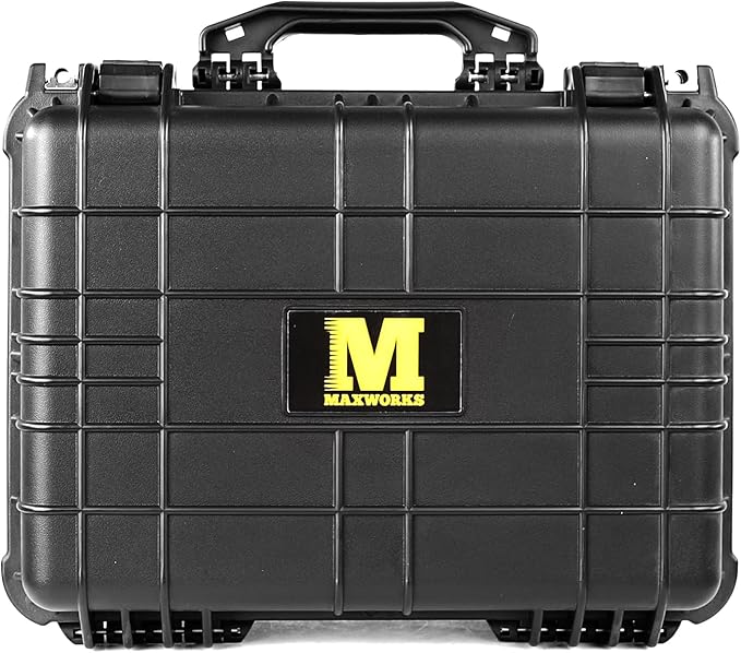 MaxWorks 51017 Protective Waterproof IP67 Hard Case for Camera All-Purpose Valuables Foam Interior Secure 15.1 x 10.7 x 6.3 inch Black Interior 16.5 x 13 x 6.7 inch Exterior