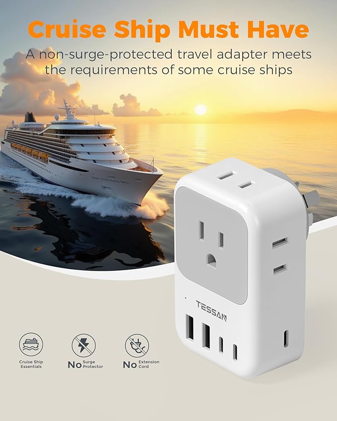 TESSAN Australia Plug Adapter 2 Pack, 28W New Zealand Power Adapter with 4 Outlets 5 USB Ports (3 USB-C), Type I Travel Adaptor for US to Australian Argentina China Fiji Samoa Tonga Kiribati