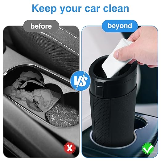 Car Trash Can Bin with Lid, 2 Packs Mini Leakproof Garbage Can for Vehicle, Cup Holder Trash Can, Small Trash Bin for Cars, Home, Bedroom, Office(Black)