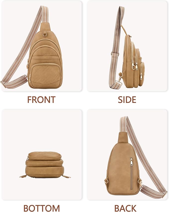 Anti Theft Crossbody Bags for Women, RFID Vegan Leather Sling Purse for Travel, Chest Bag, Cross Body Purses & Fanny Packs(Camel)