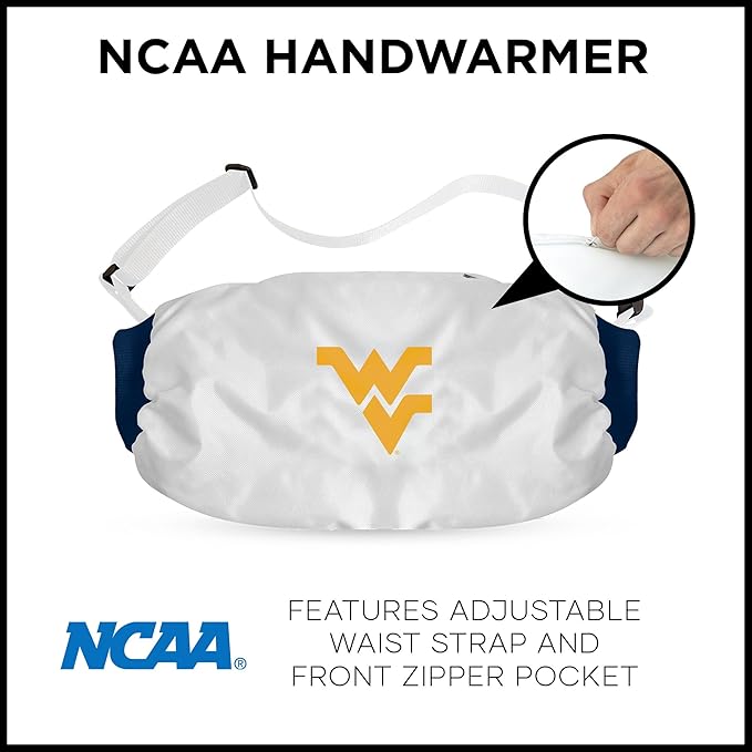 Northwest NCAA West Virginia Mountaineers Hand Warmer with Adjustable Waist Strap, Officially Licensed Cold Weather Hand Muff for College Sports, Outdoor Sports, Insulated Pocket, Polyester, 7 x 15 in