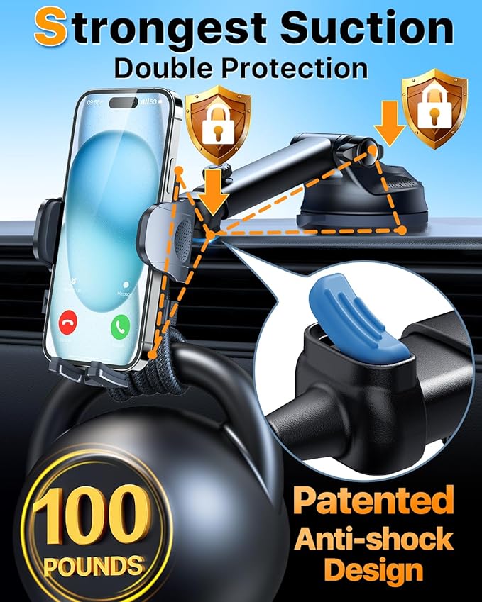 HTU 2026 Ultimate Best【True Military-Grade & Safety Cert】Car Phone Holder【Upgraded 360 Rotation & 100+LBS Strongest Suction】5-in-1 Truck Windshield Dashboard Vent Mount Stand for iPhone Android,Purple