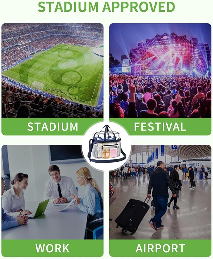 Bagenius Clear Tote Bag Stadium Approved, Game Day Satchel Bag with Non-detachable Reinforced Strap for Concert, Work, Sport