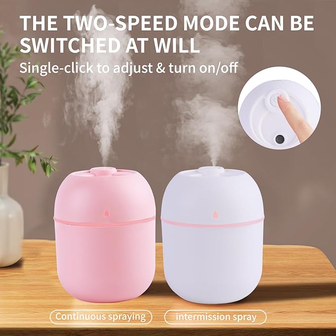 Portable Mini Humidifier Small Cool Mist Humidifier Personal Desktop USB Powered Super Quiet for Travel Car,Office,Baby Bedroom, Night Light, 2 Mist Modes, Auto Shut-off (blue)