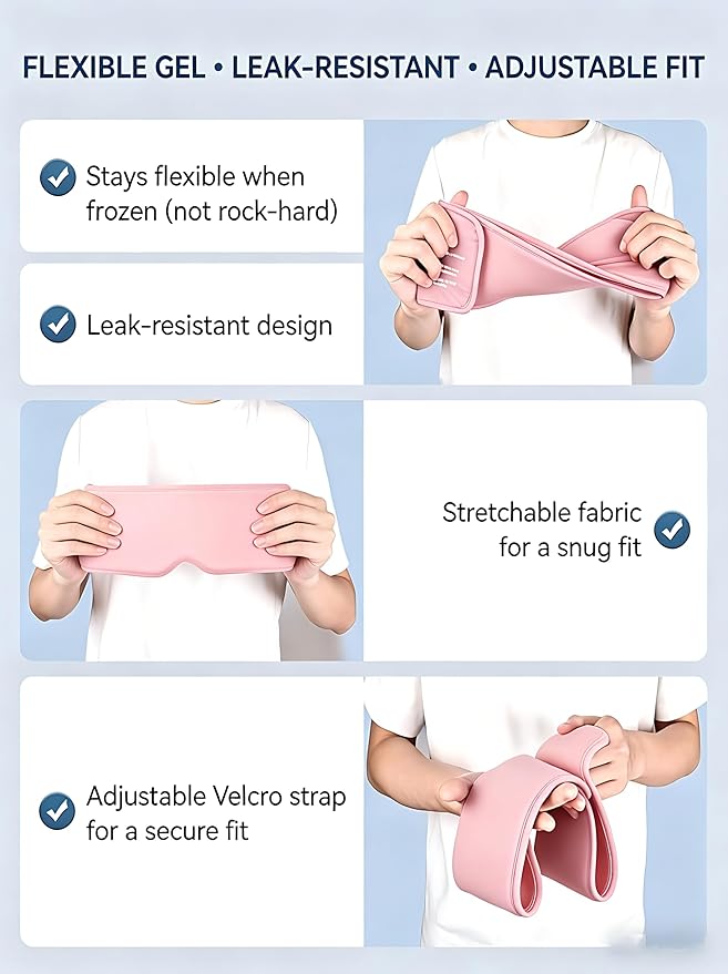 FACEMOON Cooling Eye Masks with Flexible Gel - Cold Compress Ice Pack for Puffy Eyes Migraines Headache Stye Sinus After Surgery Therapy - Reusable 2 pcs for Family Black Pink