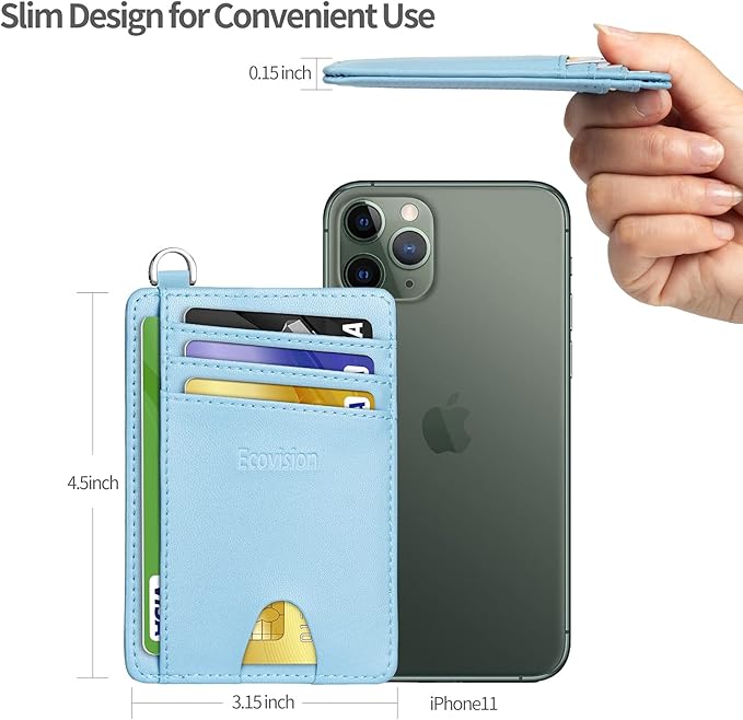 Slim Minimalist Front Pocket Wallet, RFID Blocking Credit Card Holder Wallet with Detachable D-Shackle for Men Women