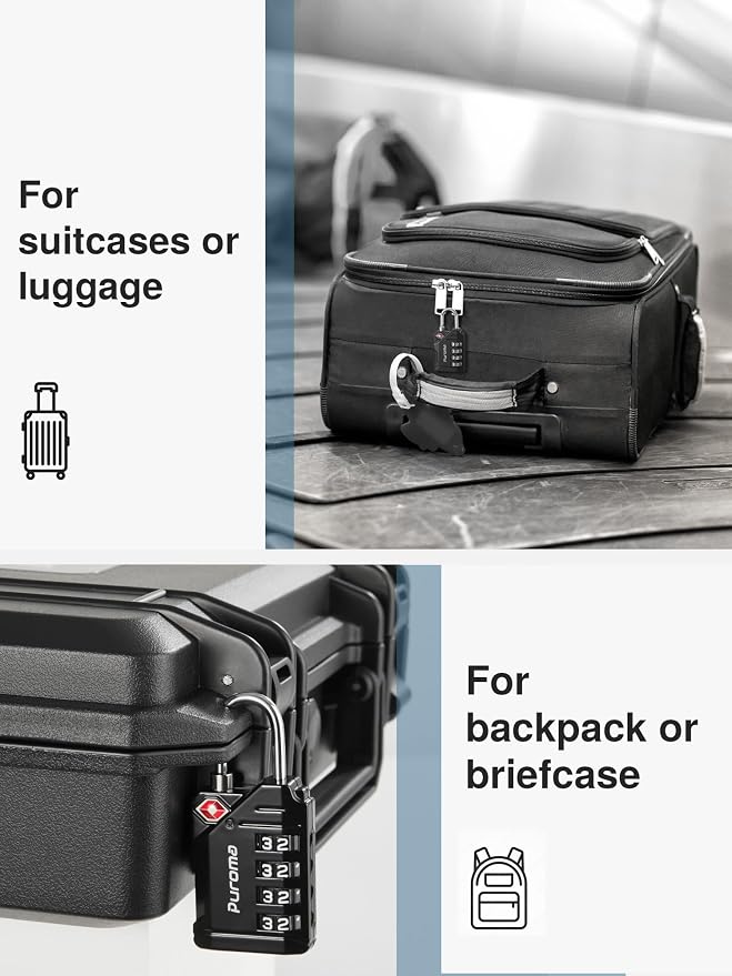 Puroma 6 Pack TSA Approved Luggage Locks, Black 4 Digit Resettable Travel Combination Code Lock with Zinc Alloy Body for Suitcase, Backpack, Laptop Bag, Gym Locker, Toolbox