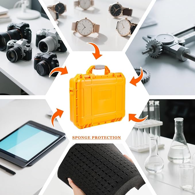 Relaxweex 1 Pcs Waterproof Hard Case with DIY Customizable Foam Insert Portable Protective Case with Knife for Camera Drones Equipments Tools Test Instruments(Orange,14.3 x 11.4 x 4.5 Inch)