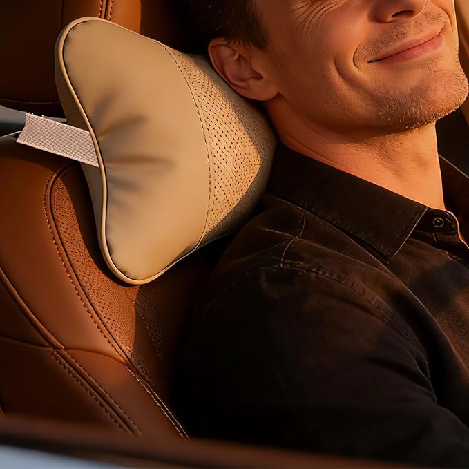 2 Pack Car Neck Pillow Soft Breathable Headrest Pillows for Driving Support, Universal Fit for Most Car Seats Decor Accessories(Beige White)