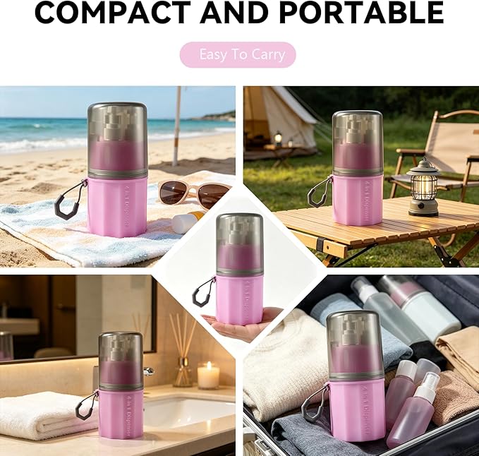 4 in 1 Travel Dispenser,Unbreakable Silicone Travel Dispenser Bottle, Vacuum Suction Wall Mounted Refillable Containers,Leakproof Toiletry Containers for Shampoo, Lotion, Baby Care-Pink.