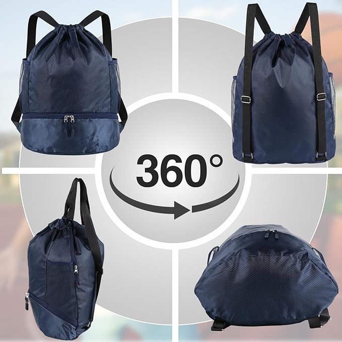 6 Pack Gym Drawstring Backpack Bags Bulk with Shoe Compartment for Sports Wet Proof Pocket for Men Women Large(Grey, Navy Blue)