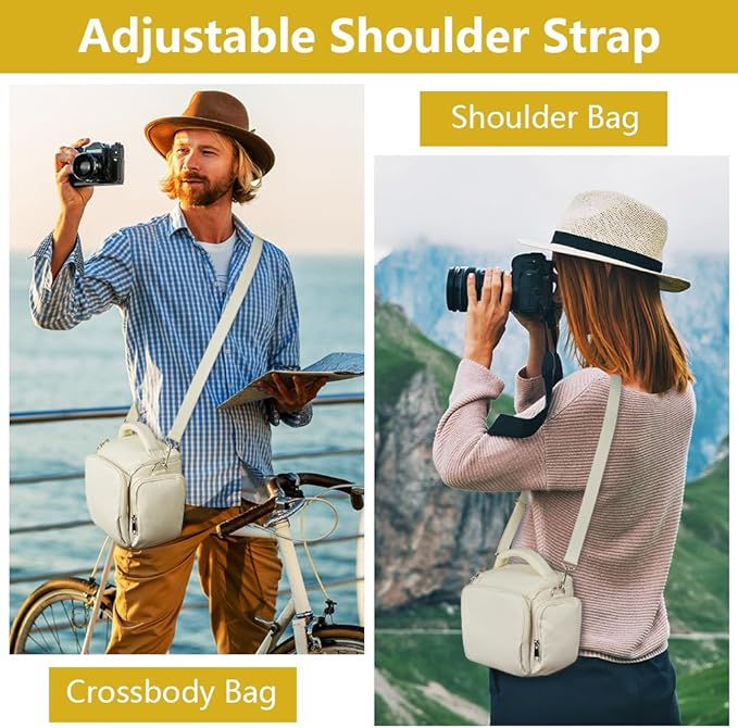 Ainiv DSLR Camera Bag, Waterproof Anti-Shock SLR Camera Case, Large Adjustable Shoulder Strap Camera Backpack, Portable Crossbody Single Shoulder Backpacks Compatible with Canon, Sony, Nikon, Beige