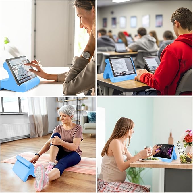 Universal Multi-Angle Tablet Stand Holder-Soft Pad Stand with black phone holder for Lap,Knee,Sofa and Bed,Compatible with iPad Pro 9.7,10.5,12.9 Air Mini 4 3,Kindle,Galaxy Tab,E-Reader (Blue)