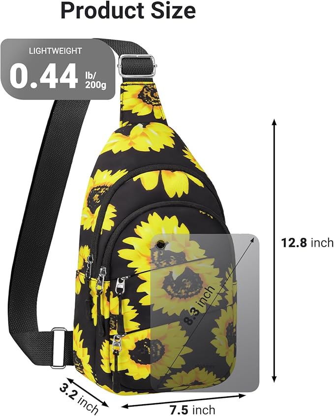 Tuwubi Crossbody Bags for Women, Sling Bag for Men, Small Hiking Backpack Anti Theft Lightweight for Outdoors Travel (M, Sun Flower)