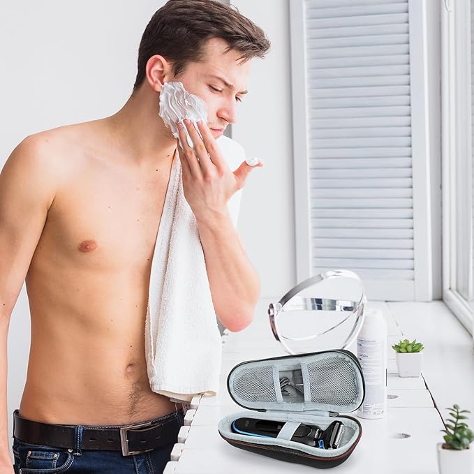 Braun Shaver Travel Case - Hard EVA Protective Holder for Series 3/5/6/7/8/9 Pro+ & All Models (Fits 3s, 5s, 7s, 8s, 9s)-Water-Resistant Men's Electric Razor Storage Pouch for Gym & Vacation