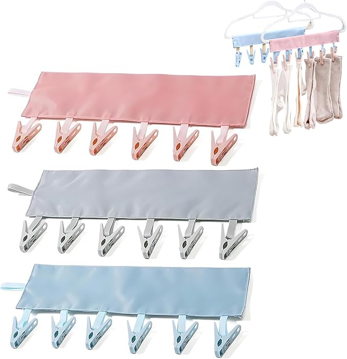 3Pcs Travel Hangers, Portable Foldable Hangers with 6 Clips for Swimsuit, Towel & Sock Space-Saving Drying Rack for Hotels, Camping.