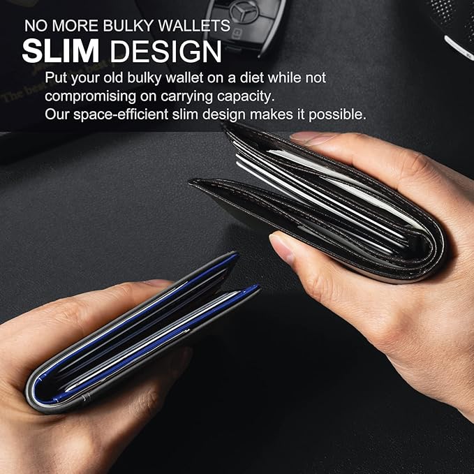GSOIAX Slim Wallet for Men Rfid Blocking Leather Bifold Front Pocket Carbon Fiber Men's Money Clips Credit Card Holder With Gift Box