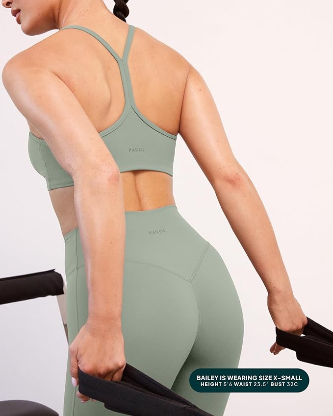 PAVOI ACTIVE Yoga Racerback Bras for Women - Buttery Soft Low Support Scoop Neck Y-Back Thin Strap Sports Bra - FlexFlow