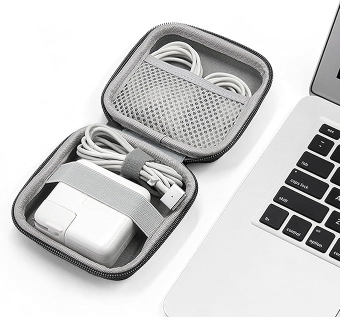 Charger Case for Macbook, Portable Tech Electronic Organizer Bag, Small Travel Storage Pouch for Laptop Accessories, MacBook Power Adapter, Charging Cords, USB Drives, Power Bank (Black, M)