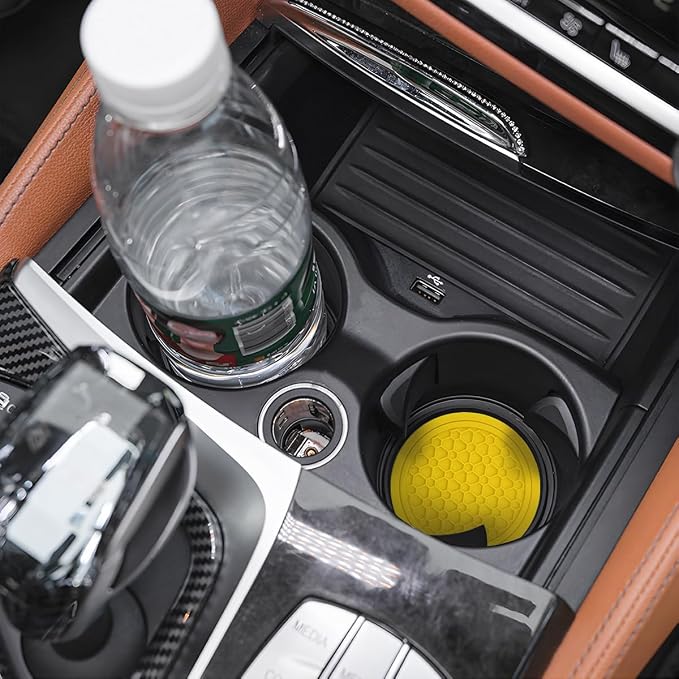Mandark 4PCS Car Cup Holder Coasters, 2.75 Inch Non-Slip Insert Water Bottle Holder Pads, Dustproof Automotive Interior Accessories Mat, Universal for Vehicles, Trucks, RVs and More (Yellow)