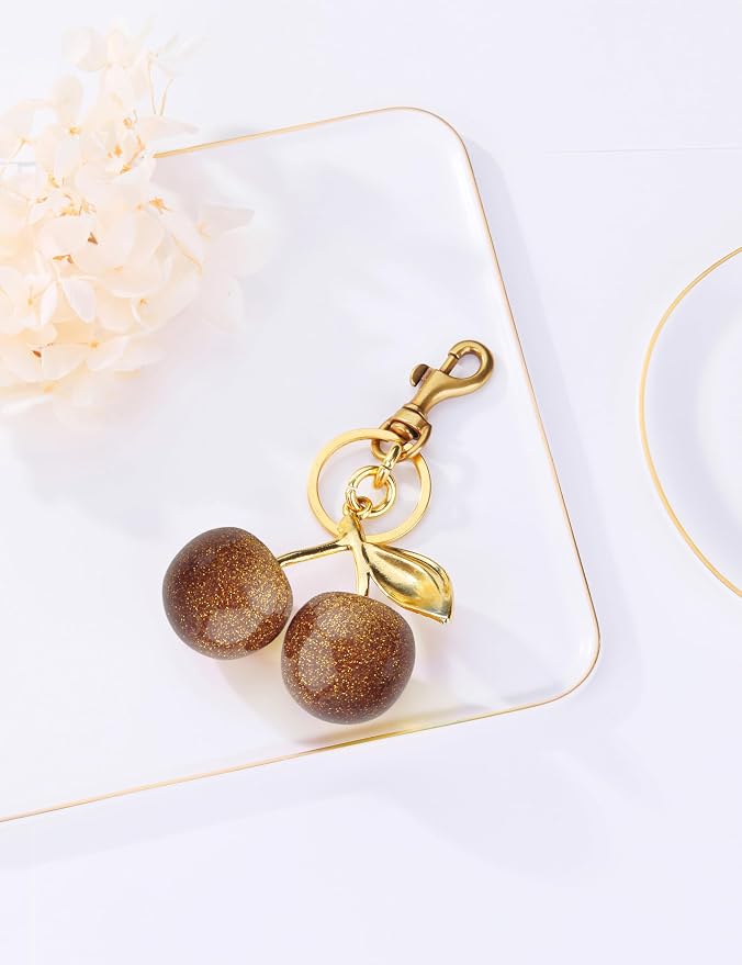 OVRUNS Cherry Bag Charm Cute Cherry Accessories Sparkling Purse Charms for Women