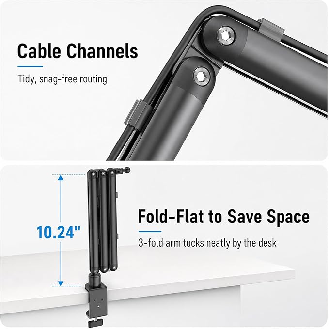 iPad Holder for Desk, Adjustable Tablet Arm iPad Desk Mount with C-Clamp, 30" Foldable Long Arm & 360° Rotation, Fits 4.7"–15.6" i Pad Pro/Air/Mini, Phones & 15.6" Portable Monitors for Desk/Bed Use