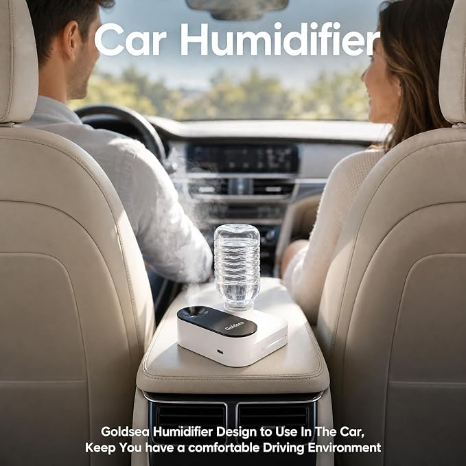 Portable Mini Humidifier for Travel, 5000mAh Rechargeable Cordless Humidifier (8H), Tankless Water Bottle Desk Humidifier, 23dB Quiet Small Personal Humidifier with Auto Shut-Off (12x11x4cm)