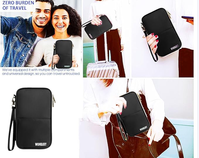 Secure,Valuable Practical, RFID Family Passport holder, Travel wallet (Black), Travel document Organizer, Passport Bag, Three-layer Design, Strong Storage Function