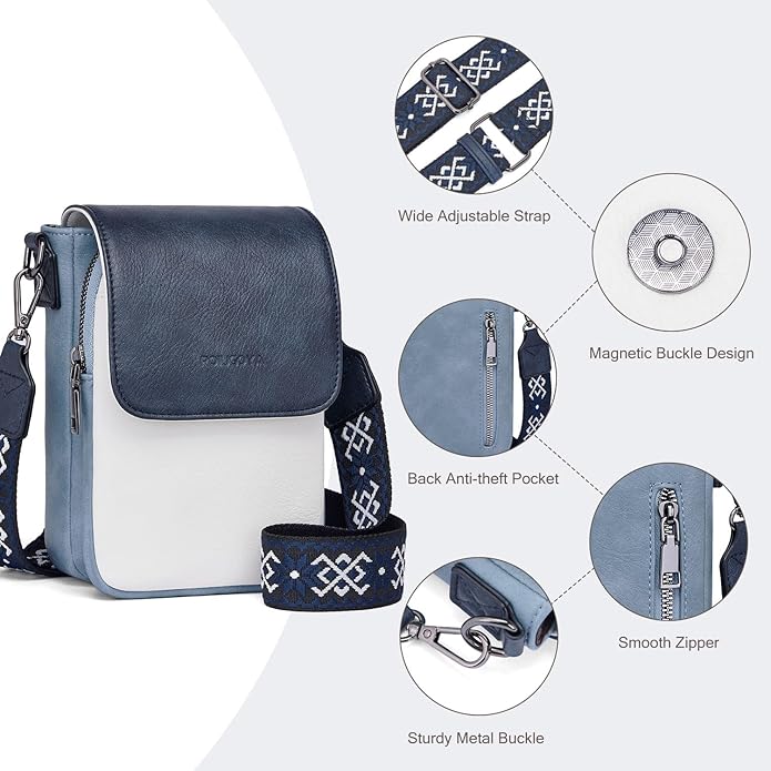 POIUGOYA Crossbody Bags for Women,Small Crossbody Purse with Triple Compartments,Cell Phone Wallet with Card Slots for Travel | Small