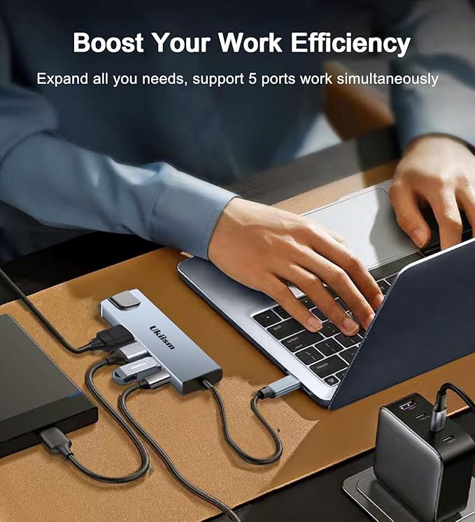 USB C Hub 5 in 1 Multiport Adapter, USB C Hub with 4K HDMI, Ethernet RJ45, 100W PD Charging, USB 3.0 Ports, Type C Docking Station for MacBook Pro Air, iPad, Laptop