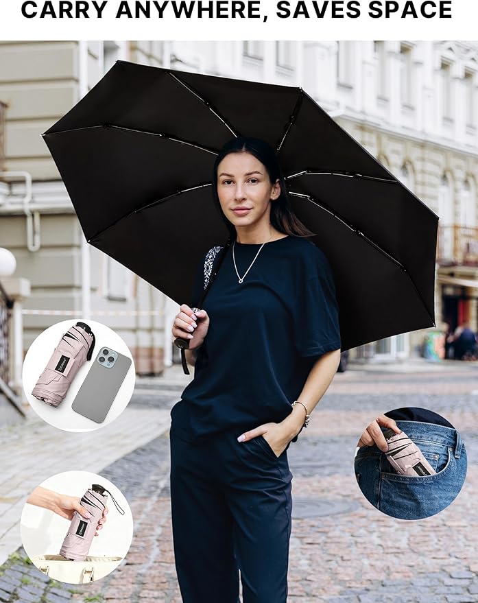 G4Free 46 Inch Mini Lightweight Travel Umbrella, Portable Super Slim Pocket Umbrella, Extendable Built-in Handle, UPF 50+ UV Protection, Compact size for Backpack & Purse