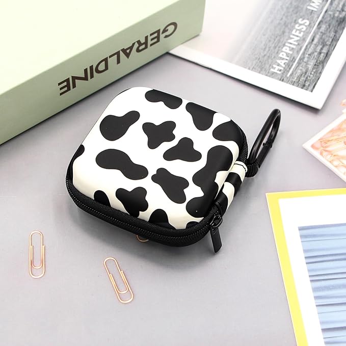 Earbud Case,Headphone Organizer Earbud Storage Bag, Hard EVA Shockproof Cover Carrying Case with Carabiner Clip Compatible with AirPods 4 AirPods Pro 2nd /3/2/1 Bose Galaxy Buds (Cow)