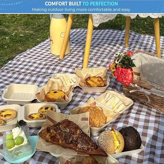 LRUUIDDE Oversize Picnic Beach Blanket, 80''x80'' Outdoor Waterproof Foldable Sandproof Blankets Plaid Picnic Mat for Beach Camping on Grass Picnic Blankets (Brown 2, 80x80in)