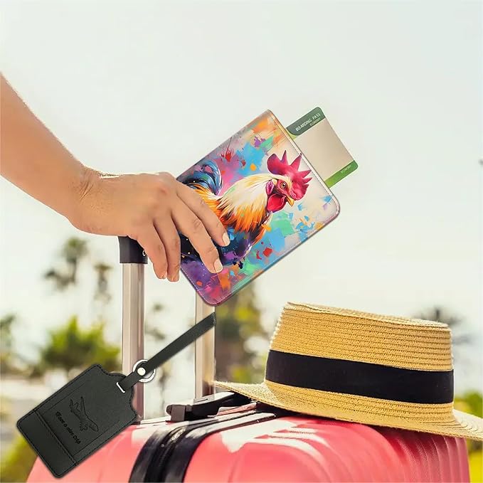Passport Wallet, Passport Holder with RFID Blocking and Luggage Tag, Waterproof PU Leather Travel Documents Organizer Case, Passport Covers with Card Slot for Women & Men, Chicken Color Passport Book