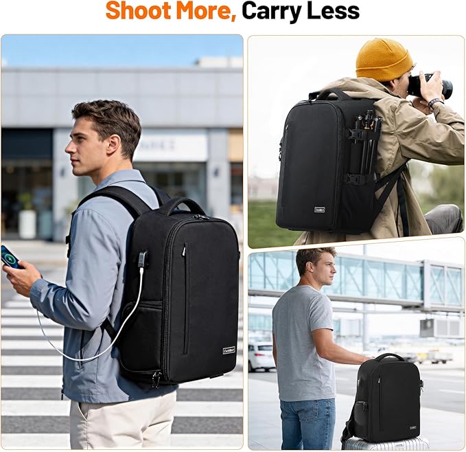 Cwatcun DSLR Camera Backpack,Large DSLR Camera Bag with 17" Laptop Compartment, Waterproof & Tripod Ready