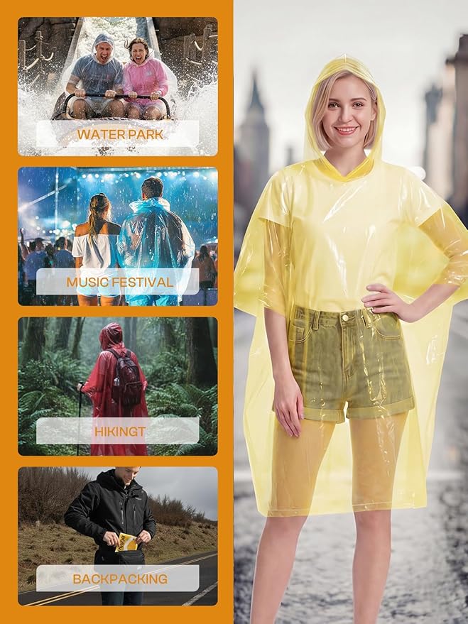 SaphiRose Disposable Rain Ponchos Emergency Clear Poncho