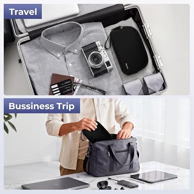 Skycase Travel Cable Organizer - Lightweight Water Resistant Dual-Layer Tech Pouch with Wrist Strap 10 Compartments Electronic Organizer Travel Case for Charger Cord Hard Drive,Medium,Black