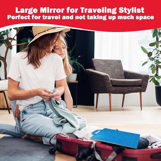 Foldable Full Length Mirror, 2 in 1 Hangable & Tabletop Acrylic Mirror, Portable Travel Mirror with Handle for Dance Bedroom Wardrobe Stage Makeup Checks Camping Outdoor Use (47" x 12.5", Tri-Fold)