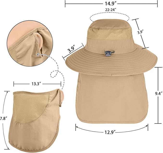 Sun Hats for Men Women Fishing Hat UPF 50+ Breathable Wide Brim Bucket Hats Summer UV Protection Safari Hat with Neck Flap