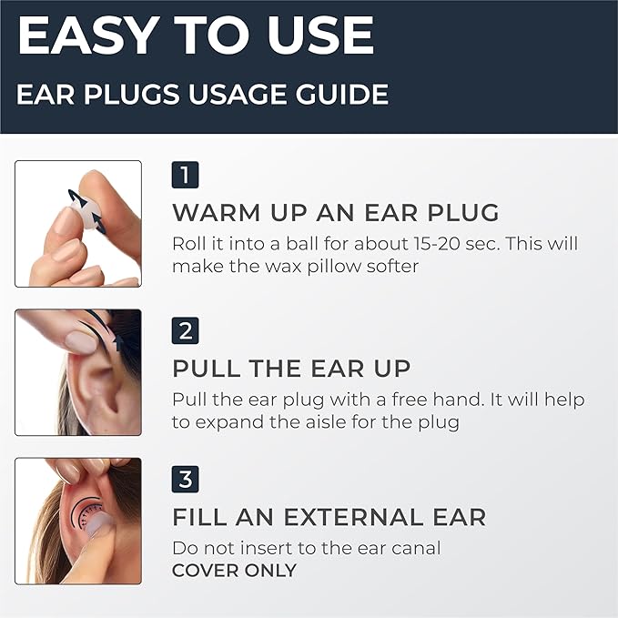 Peace&Quiet PQ Wax Ear Plugs for Sleeping - 30 Silicone Wax Earplugs for Sleeping and Swimming, Gel Ear Plugs for Noise Cancelling, Sleeping Earplugs, Sound Blocking Level of 32 Db, Color: Blue