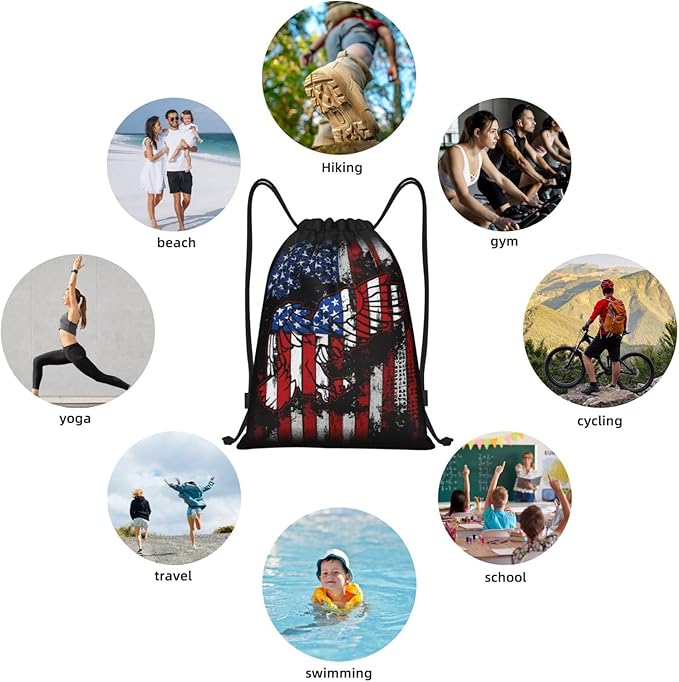 Eagle Outline Drawstring Backpack American Flag Gym Drawstring Bag Patriotic Gift for Independence Day Veterans Day Memorial Day, 4th of July Party Favor Goodies Storage Bags