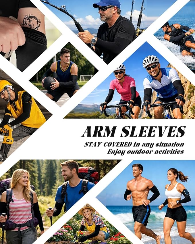 BHYTAKI Cooling Compression Arm Sleeves for Men Women,UPF50 UV Sun Protection Sleeves for Work Sport Tattoo Cover Up