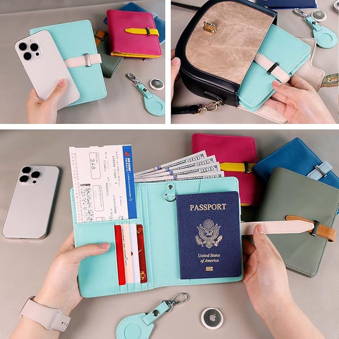 Passport Wallets, Mulit-Purpose RFID Blocking Passport Holder AirTag Wallet, Travel Wallet(Blue-White)