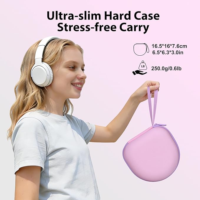 Headphone Headset Case for JLab JBuds Lux ANC/Beats/JBL/TOZO/BERIBES/Picun/KVIDIO Noise Cancelling Over-Ear Foldable Headphone, Pink+Green Edge