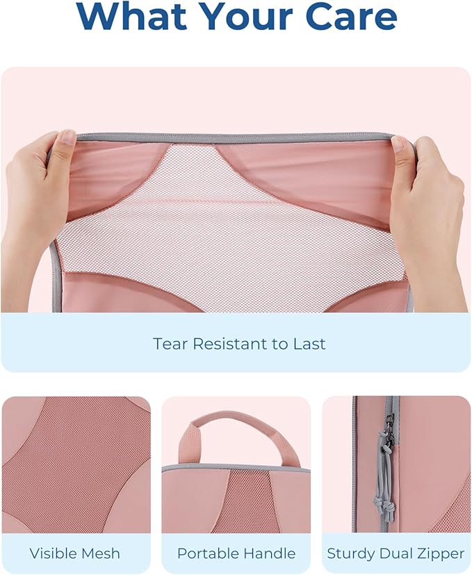 BAGSMART Compression Packing Cubes for Travel, 6 Set/14 Set Compressible Luggage Organizer for Cruise Ship, Lightweight Travel Essentials (1L+2M+2S+Shoe bag+Drawstring bag+Toiletry bag+6Plastic bags)