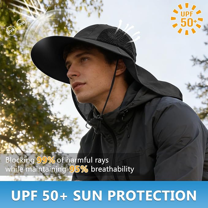 Sun Hat for Men Women with Neck Flap,UPF 50+ UV Protective Hiking Fishing Hats,Wide Brim Sun Hat for Women&Men