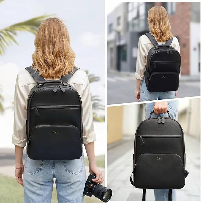 Camera Backpack Classic PU Leather for DSLR, Professional Camera Bag for Photographers with 15 Inch Laptop Compartment Large 20L