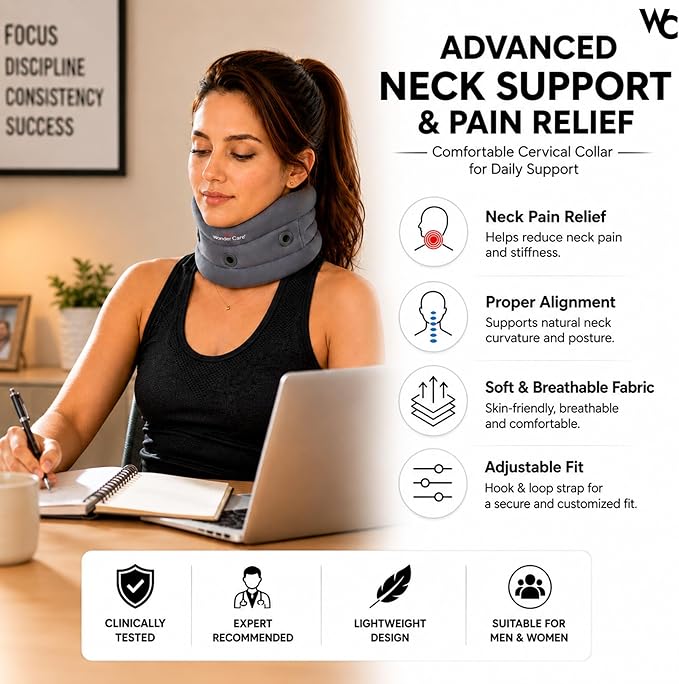 Wonder Care Neck Brace for Sleeping Cervical Collar Adjustable Neck Support Brace Relief Cervical Spine Pressure Ideal for Travel, Office Workers & Neck Injury Recovery, XX-Large